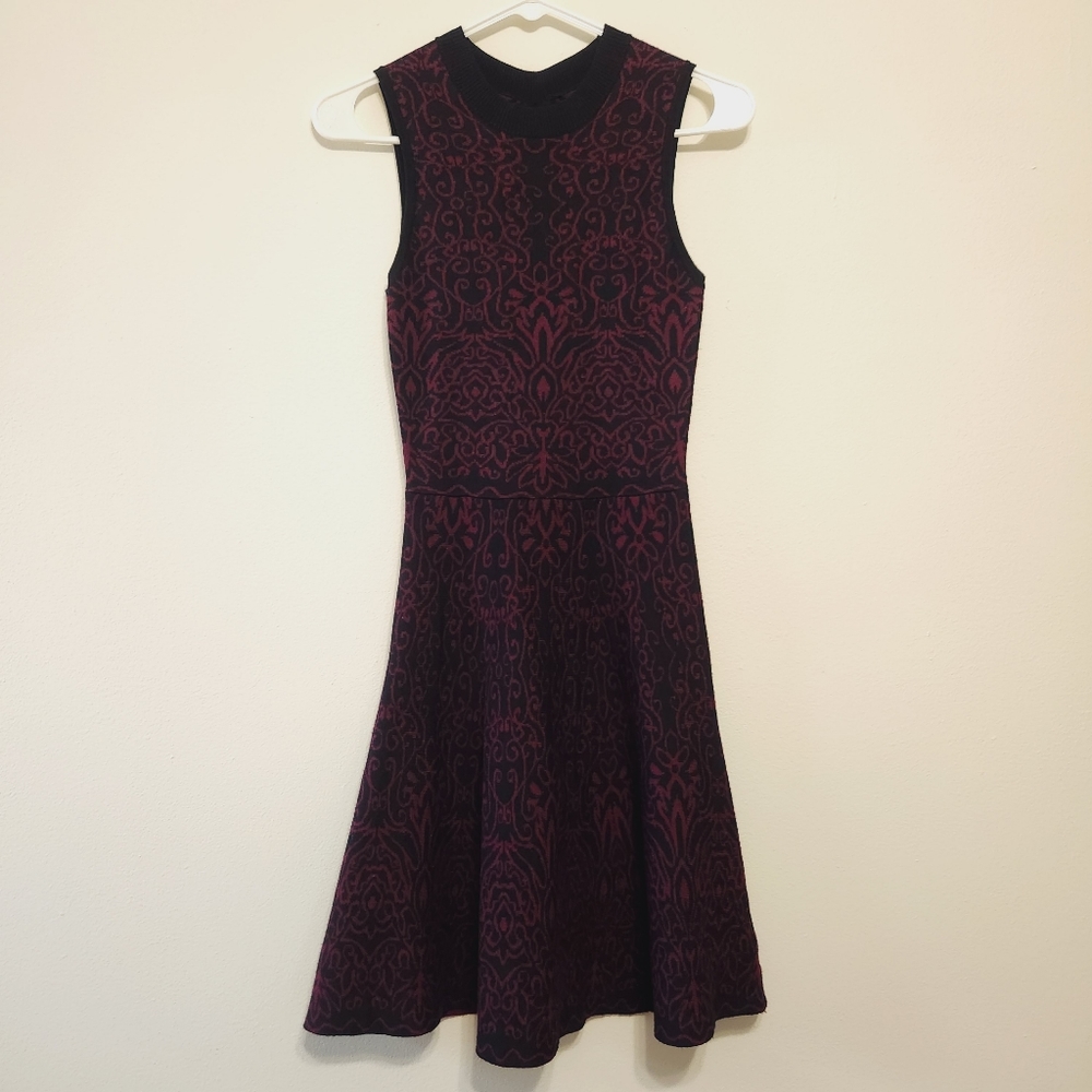 Xhilaration Black & Wine Baroque Sleeveless Knit Fit and Flare Dress